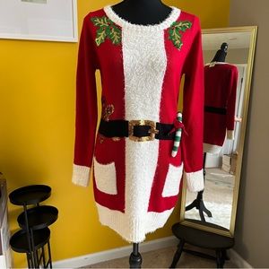 NWT Ugly Christmas Sweater Dress Mrs Clause Santa Gingerbread Candycane XS